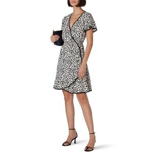Slate & Willow Wrap Dress Leopard Print Flutter Sleeve Black Trim Size S